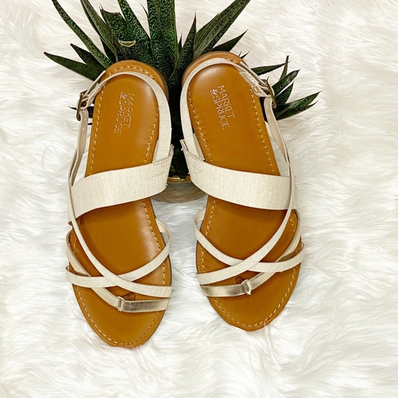 Market & Spruce Shoes - Market & Spruce Linen&Metallic Strappy Sandal